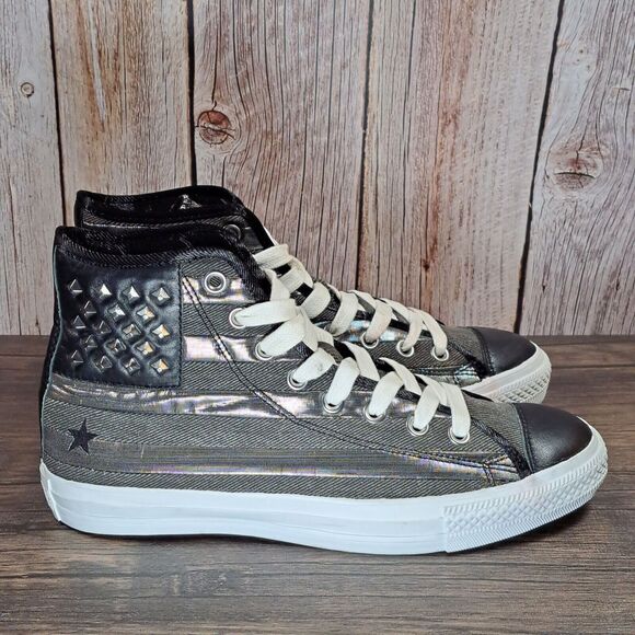 RARE Converse Chuck Taylor Grayscale American USA Flag Studded Men 7.5 Women 9.5 - Picture 3 of 9